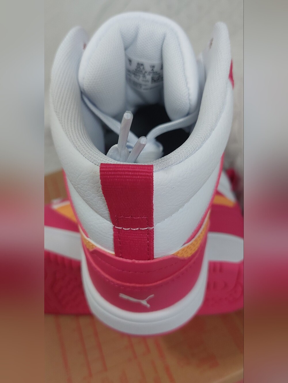 Puma Low-Top Sneakers in White and Pink with Yellow Accent - Picture 6 of 9